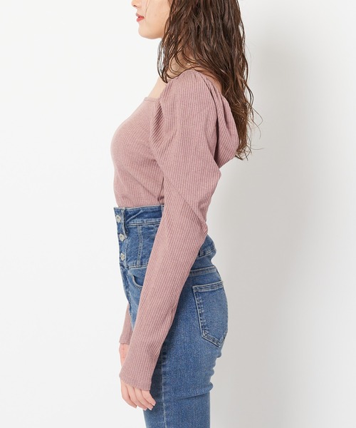 SPIRALGIRL(スパイラルガール)の「スクエアネックパワショルリブトップス(Tシャツ/カットソー・レディース・ブラック/オフホワイト/モカ・FREE)」の18枚目の写真