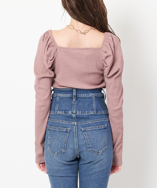 SPIRALGIRL(スパイラルガール)の「スクエアネックパワショルリブトップス(Tシャツ/カットソー・レディース・ブラック/オフホワイト/モカ・FREE)」の16枚目の写真