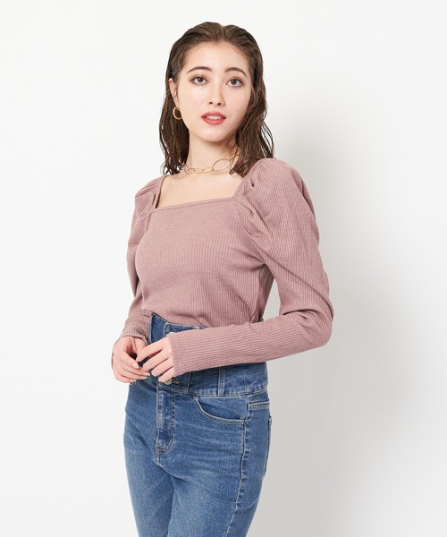 SPIRALGIRL(スパイラルガール)の「スクエアネックパワショルリブトップス(Tシャツ/カットソー・レディース・ブラック/オフホワイト/モカ・FREE)」の22枚目の写真
