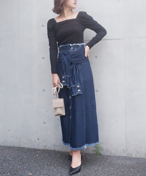 SPIRALGIRL(スパイラルガール)の「スクエアネックパワショルリブトップス(Tシャツ/カットソー・レディース・ブラック/オフホワイト/モカ・FREE)」の15枚目の写真