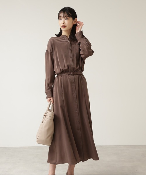 NATURAL BEAUTY BASIC（ナチュラルビューティーベーシック）の「ｐｅｔｉｔ　ｌｕｘｅ　フォルムシャツワンピース/0171240990（ワンピース・レディース・ブラウン/ベージュ/ピンク・SMALL/MEDIUM）」の4枚目の写真