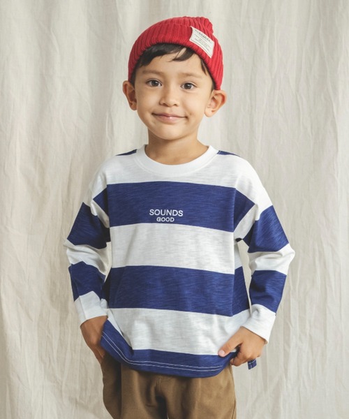 BRANSHES(ブランシェス)の「【シルバープリント】幅広ボーダー長袖Tシャツ(Tシャツ/カットソー・キッズ・ネイビー/ブラック・90cm/140cm/150cm/130cm/100cm/120cm/110cm)」の1枚目の写真