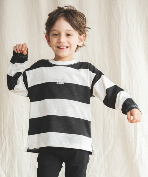 BRANSHES(ブランシェス)の「【シルバープリント】幅広ボーダー長袖Tシャツ(Tシャツ/カットソー・キッズ・ネイビー/ブラック・90cm/140cm/150cm/130cm/100cm/120cm/110cm)」の2枚目の写真