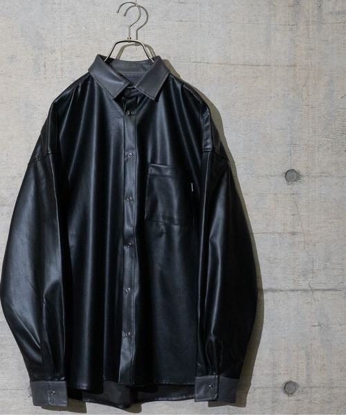 Naive magic（ナイーブマジック）の「【a】テックレザーシャツ（シャツ/ブラウス・メンズ・グレー系その他/グリーン/グレー/ブラック系その他/ブラック/グリーン系その他/アイボリー・LARGE/MEDIUM/X-LARGE）」の4枚目の写真