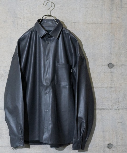 Naive magic（ナイーブマジック）の「【a】テックレザーシャツ（シャツ/ブラウス・メンズ・グレー系その他/グリーン/グレー/ブラック系その他/ブラック/グリーン系その他/アイボリー・LARGE/MEDIUM/X-LARGE）」の5枚目の写真