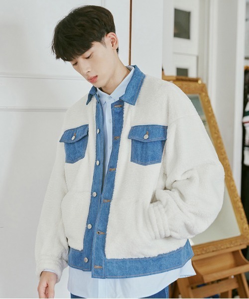 ROMANTIC CROWN(ロマンティッククラウン)の「【ROMANTIC CROWN】FLEECE TRUCKER JACKET / ロマンティッククラウン フリース トラッカー ジャケット(ブルゾン・メンズ・ブラック/オートミール・SMALL/MEDIUM/LARGE)」の3枚目の写真