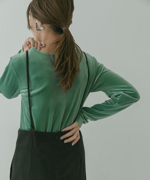 KBF+（ケービーエフプラス）の「KBF+　ベロアロングTシャツ∴（Tシャツ/カットソー・レディース・チャコールグレー/グリーン/ベージュ系その他・ONE）」の13枚目の写真