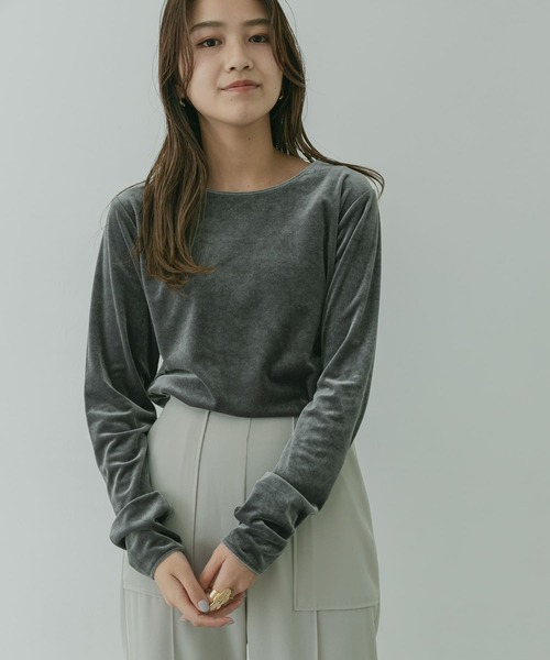 KBF+（ケービーエフプラス）の「KBF+　ベロアロングTシャツ∴（Tシャツ/カットソー・レディース・チャコールグレー/グリーン/ベージュ系その他・ONE）」の18枚目の写真