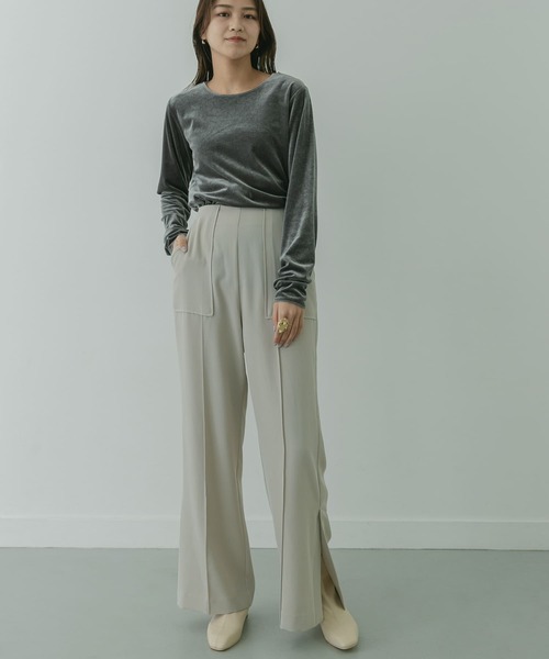KBF+（ケービーエフプラス）の「KBF+　ベロアロングTシャツ∴（Tシャツ/カットソー・レディース・チャコールグレー/グリーン/ベージュ系その他・ONE）」の16枚目の写真