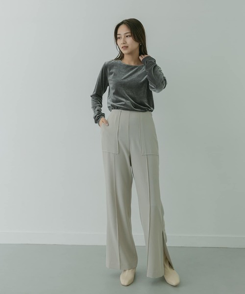 KBF+（ケービーエフプラス）の「KBF+　ベロアロングTシャツ∴（Tシャツ/カットソー・レディース・チャコールグレー/グリーン/ベージュ系その他・ONE）」の14枚目の写真