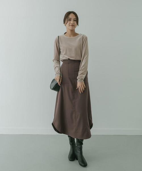 KBF+（ケービーエフプラス）の「KBF+　ベロアロングTシャツ∴（Tシャツ/カットソー・レディース・チャコールグレー/グリーン/ベージュ系その他・ONE）」の8枚目の写真