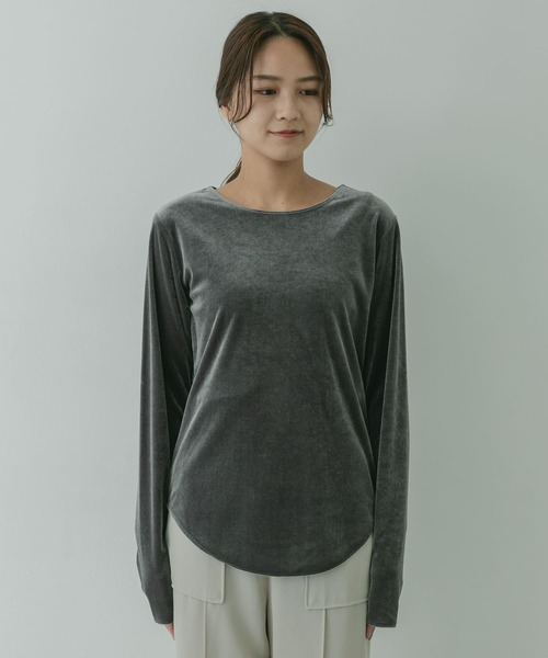 KBF+（ケービーエフプラス）の「KBF+　ベロアロングTシャツ∴（Tシャツ/カットソー・レディース・チャコールグレー/グリーン/ベージュ系その他・ONE）」の11枚目の写真