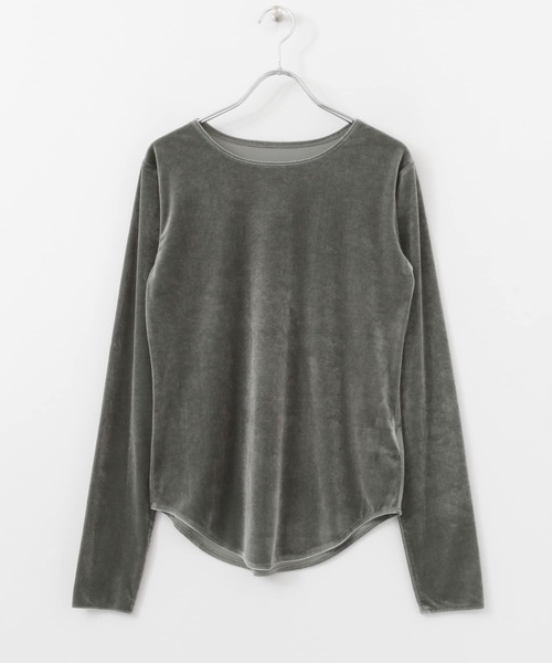 KBF+（ケービーエフプラス）の「KBF+　ベロアロングTシャツ∴（Tシャツ/カットソー・レディース・チャコールグレー/グリーン/ベージュ系その他・ONE）」の15枚目の写真
