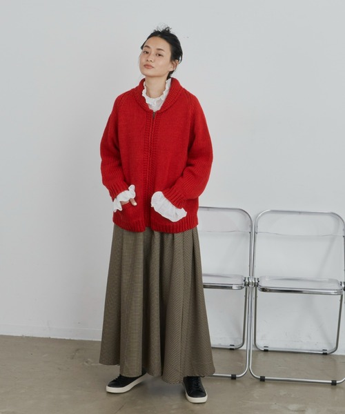 Libra Cue(リブラ キュー)の「カウチンカーディガン(カーディガン/ボレロ・レディース・ネイビー/アイボリー/レッド・FREE)」の6枚目の写真