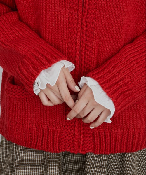 Libra Cue(リブラ キュー)の「カウチンカーディガン(カーディガン/ボレロ・レディース・ネイビー/アイボリー/レッド・FREE)」の9枚目の写真