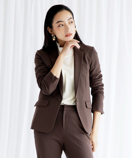 WHITE JOOLA（ホワイトジョーラ）の「【SOFT THERMO　発熱・保温・ソフトタッチ！シワになりにくい♪冬のスーツはコレ♪】サーモカルゼジャージ・2wayストレッチ テーラードジャケット（前裏付き）（テーラードジャケット・レディース・ブラウン/カーキ/ネイビー・7号/9号/11号）」の2枚目の写真