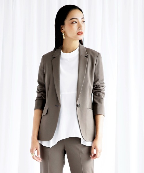 WHITE JOOLA（ホワイトジョーラ）の「【SOFT THERMO　発熱・保温・ソフトタッチ！シワになりにくい♪冬のスーツはコレ♪】サーモカルゼジャージ・2wayストレッチ テーラードジャケット（前裏付き）（テーラードジャケット・レディース・ブラウン/カーキ/ネイビー・7号/9号/11号）」の3枚目の写真