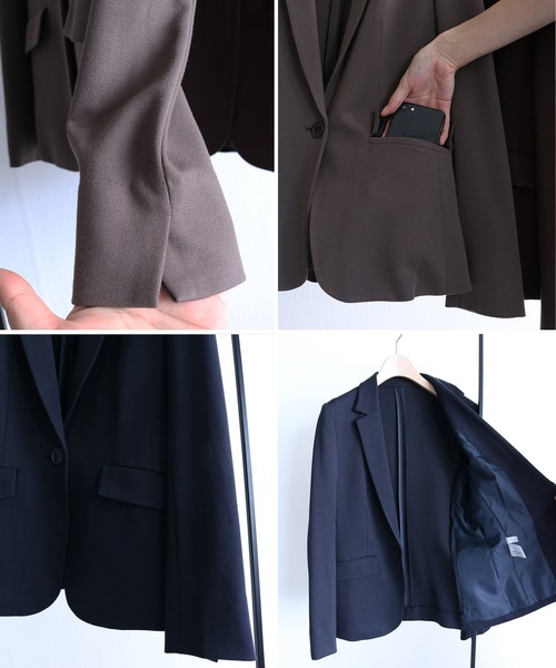 WHITE JOOLA（ホワイトジョーラ）の「【SOFT THERMO　発熱・保温・ソフトタッチ！シワになりにくい♪冬のスーツはコレ♪】サーモカルゼジャージ・2wayストレッチ テーラードジャケット（前裏付き）（テーラードジャケット・レディース・ブラウン/カーキ/ネイビー・7号/9号/11号）」の13枚目の写真