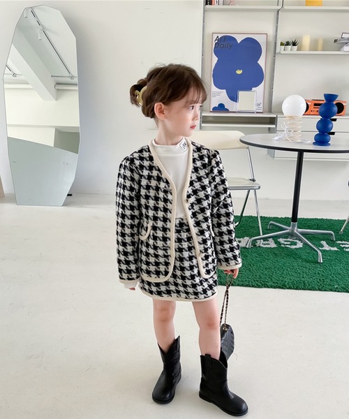 セール Aimoha Kids 新作 韓国子供服 フォーマルツイード千鳥格子ジャケットスカート上下セットアップ スーツセット Aimoha アイモハ のファッション通販 Zozotown