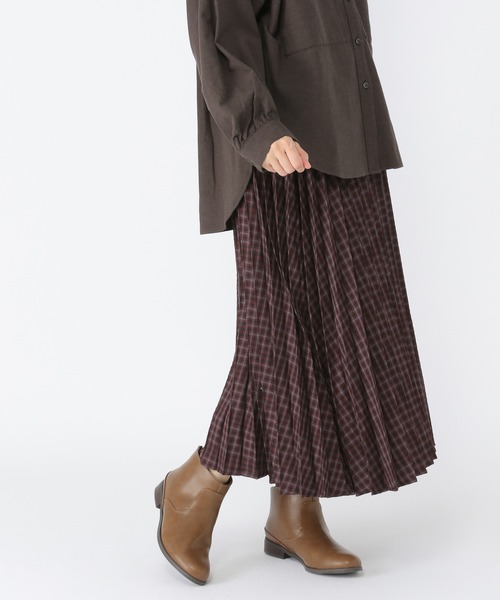 studio CLIP（スタディオクリップ）の「チェック柄プリーツスカート（スカート・レディース・グリーン/ボルドー/スモーク・FREE）」の3枚目の写真