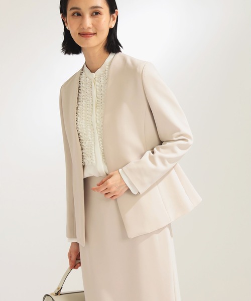 Demi-Luxe BEAMS(デミルクス ビームス)の「【オフィスカジュアル・セレモニー】トリアセ カラーレスジャケット*(ノーカラージャケット・レディース・ベージュ/ネイビー/ブラック・36/38/40)」の4枚目の写真