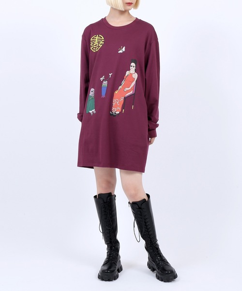 PUNYUS（プニュズ）の「MELLOWロンＴ（Tシャツ/カットソー・レディース・ワイン/ダークグリーン/スミクロ・1/4/3/2）」の3枚目の写真