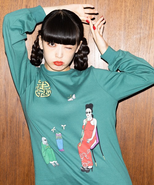 PUNYUS（プニュズ）の「MELLOWロンＴ（Tシャツ/カットソー・レディース・ワイン/ダークグリーン/スミクロ・1/4/3/2）」の7枚目の写真