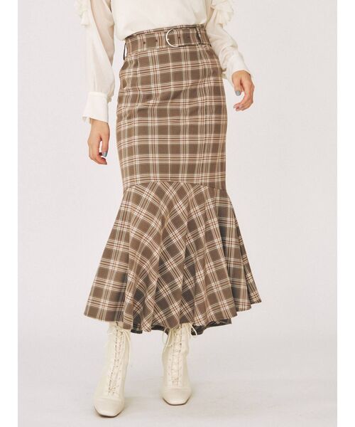 MERCURYDUO（マーキュリーデュオ）の「ベルト付ストレッチマーメイドイレヘムスカート（スカート・レディース・ピンク/ブルー/その他1/ブラック・MEDIUM/SMALL）」の4枚目の写真