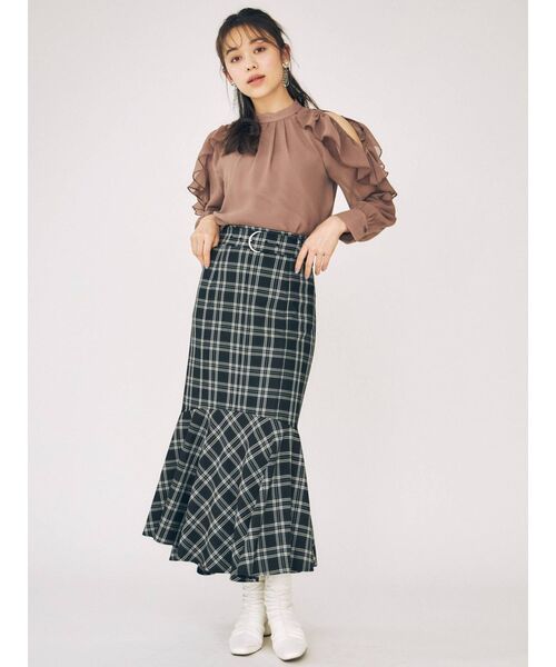 MERCURYDUO（マーキュリーデュオ）の「ベルト付ストレッチマーメイドイレヘムスカート（スカート・レディース・ピンク/ブルー/その他1/ブラック・MEDIUM/SMALL）」の5枚目の写真