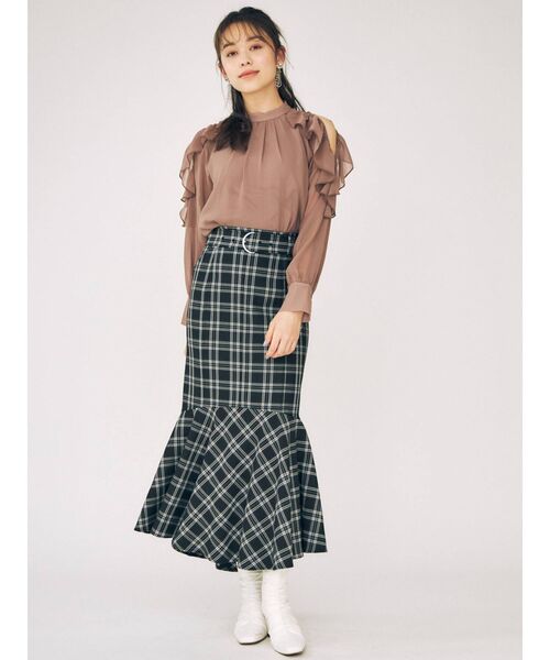 MERCURYDUO（マーキュリーデュオ）の「ベルト付ストレッチマーメイドイレヘムスカート（スカート・レディース・ピンク/ブルー/その他1/ブラック・MEDIUM/SMALL）」の8枚目の写真