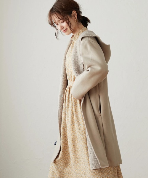 Green Parks(グリーンパークス)の「フード付ボアコーディガン*(その他アウター・レディース・ブラック/グレー/カーキ/グレイッシュベージュ・FREE)」の4枚目の写真