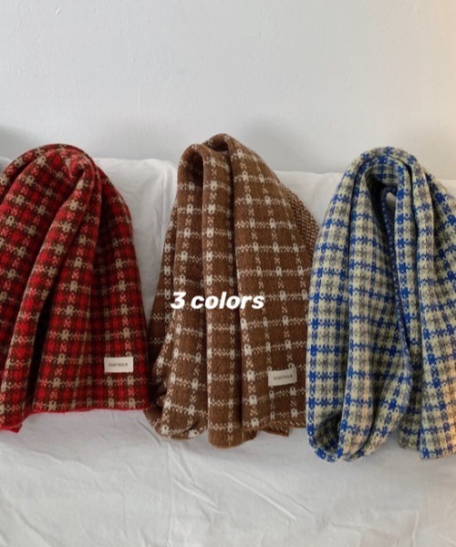 MGV（エムジーヴィー）の「ハウンドトゥースチェックマフラー（マフラー・メンズ・ブラウン/レッド/ブルー・FREE）」の9枚目の写真