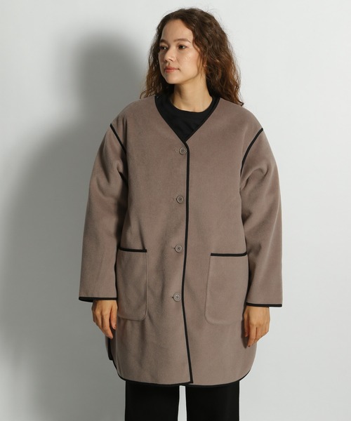 niko and...（ニコアンド）の「マルチWAYメルトンコート（ノーカラーコート・レディース・ブラック/アイボリー/モカ・MEDIUM/LARGE）」の5枚目の写真