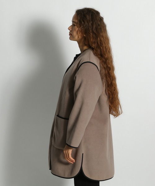 niko and...（ニコアンド）の「マルチWAYメルトンコート（ノーカラーコート・レディース・ブラック/アイボリー/モカ・MEDIUM/LARGE）」の6枚目の写真