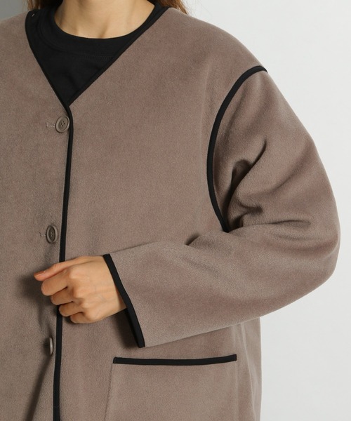 niko and...（ニコアンド）の「マルチWAYメルトンコート（ノーカラーコート・レディース・ブラック/アイボリー/モカ・MEDIUM/LARGE）」の10枚目の写真