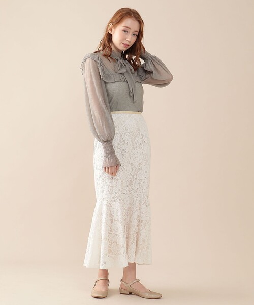 DEICY（デイシー）の「ブラッシュドレーススカート（スカート・レディース・アイボリー/ブラック/ラベンダー・0/1）」の4枚目の写真