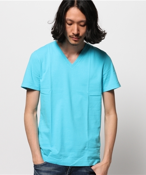three dots（スリードッツ）の「Begin 6月号掲載／Brad ブラッド / ディープVネック（Tシャツ/カットソー・メンズ・ネイビー/ホワイト/ブラック/杢グレー/ライトイエロー/ブルー/ダークグレー/ブルーグレー/オフホワイト/カリビアンブルー/ピンク系その他/ブル－グレ－・LARGE/SMALL/MEDIUM）」の10枚目の写真