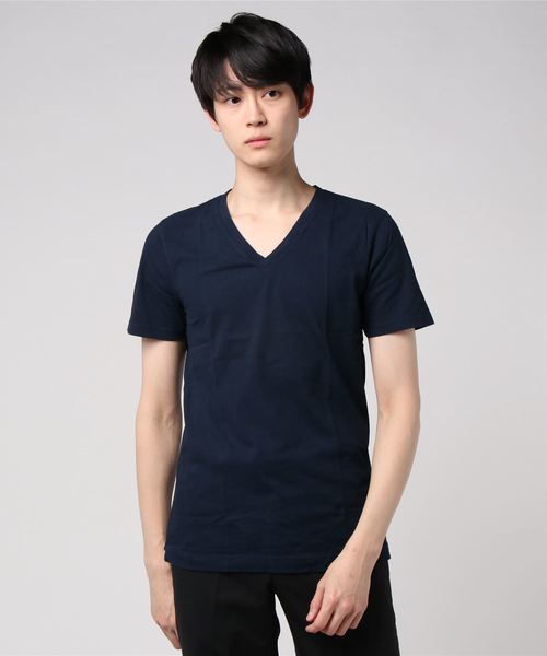 three dots（スリードッツ）の「Begin 6月号掲載／Brad ブラッド / ディープVネック（Tシャツ/カットソー・メンズ・ネイビー/ホワイト/ブラック/杢グレー/ライトイエロー/ブルー/ダークグレー/ブルーグレー/オフホワイト/カリビアンブルー/ピンク系その他/ブル－グレ－・LARGE/SMALL/MEDIUM）」の8枚目の写真