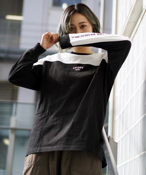 AVIREX（アヴィレックス）の「【WEB&DEPOT限定】BICOLOR COLLEGE T-SHIRT/ バイカラーカレッジロングスリーブティーシャツ（Tシャツ/カットソー・レディース・ホワイト/ブラック・FREE）」の8枚目の写真