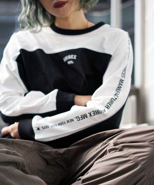 AVIREX（アヴィレックス）の「【WEB&DEPOT限定】BICOLOR COLLEGE T-SHIRT/ バイカラーカレッジロングスリーブティーシャツ（Tシャツ/カットソー・レディース・ホワイト/ブラック・FREE）」の6枚目の写真