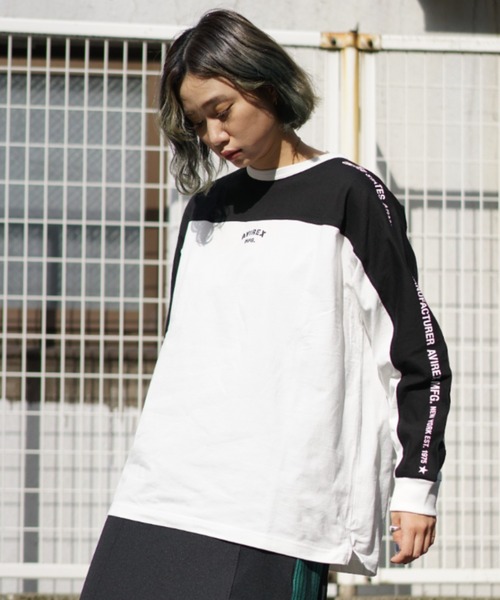 AVIREX（アヴィレックス）の「【WEB&DEPOT限定】BICOLOR COLLEGE T-SHIRT/ バイカラーカレッジロングスリーブティーシャツ（Tシャツ/カットソー・レディース・ホワイト/ブラック・FREE）」の5枚目の写真