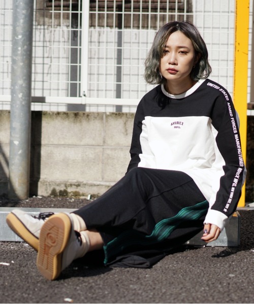 AVIREX（アヴィレックス）の「【WEB&DEPOT限定】BICOLOR COLLEGE T-SHIRT/ バイカラーカレッジロングスリーブティーシャツ（Tシャツ/カットソー・レディース・ホワイト/ブラック・FREE）」の9枚目の写真