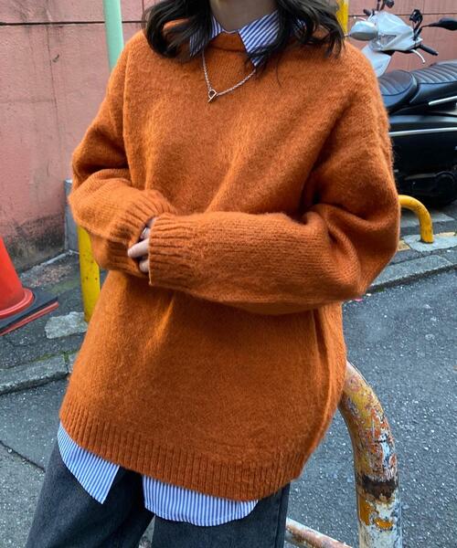 CORSINI ニット モヘアライク グレー オレンジ グリーン 古着