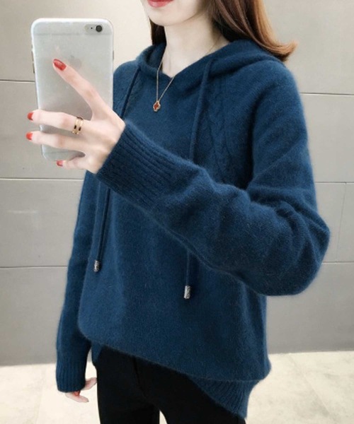LUGG NAGG(ラグナグ)の「プルオーバーニットパーカー(ニット/セーター・レディース・ネイビー/ベージュ/モカ/レッド・M)」の3枚目の写真