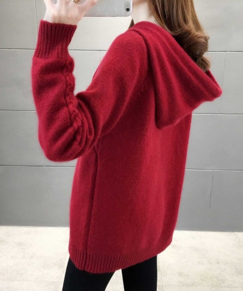 LUGG NAGG(ラグナグ)の「プルオーバーニットパーカー(ニット/セーター・レディース・ネイビー/ベージュ/モカ/レッド・M)」の10枚目の写真