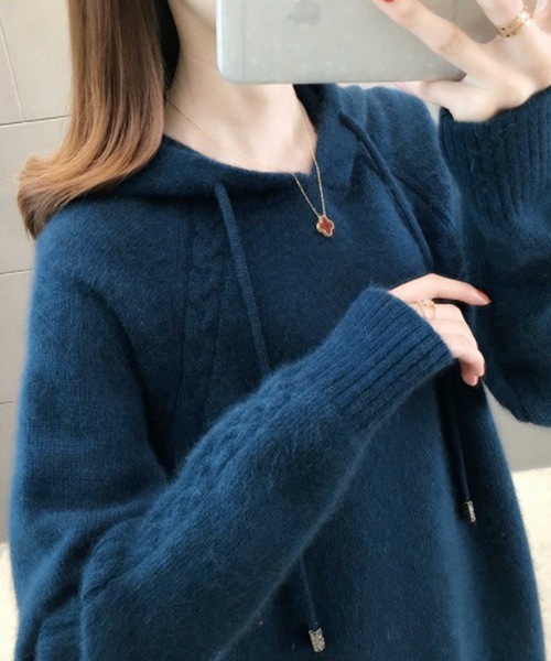 LUGG NAGG(ラグナグ)の「プルオーバーニットパーカー(ニット/セーター・レディース・ネイビー/ベージュ/モカ/レッド・M)」の11枚目の写真