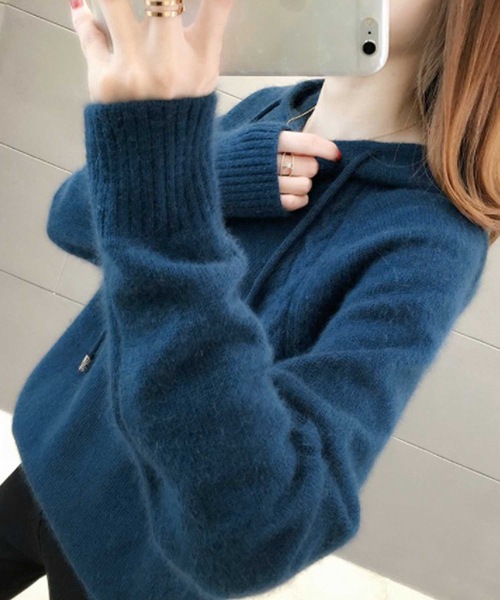 LUGG NAGG(ラグナグ)の「プルオーバーニットパーカー(ニット/セーター・レディース・ネイビー/ベージュ/モカ/レッド・M)」の12枚目の写真
