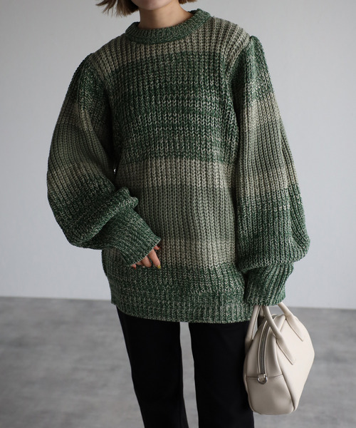 amini(アミニ)の「【2021-2022 A/W】マルチボーダーニット(ニット/セーター・レディース・グリーン系/ブルー系/イエロー系・MEDIUM)」の2枚目の写真