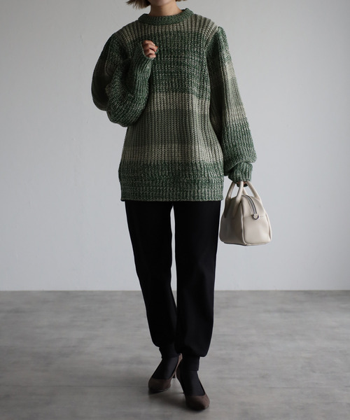 amini(アミニ)の「【2021-2022 A/W】マルチボーダーニット(ニット/セーター・レディース・グリーン系/ブルー系/イエロー系・MEDIUM)」の7枚目の写真
