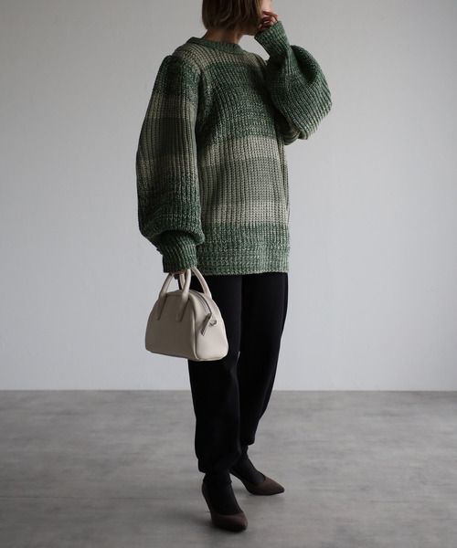 amini(アミニ)の「【2021-2022 A/W】マルチボーダーニット(ニット/セーター・レディース・グリーン系/ブルー系/イエロー系・MEDIUM)」の4枚目の写真